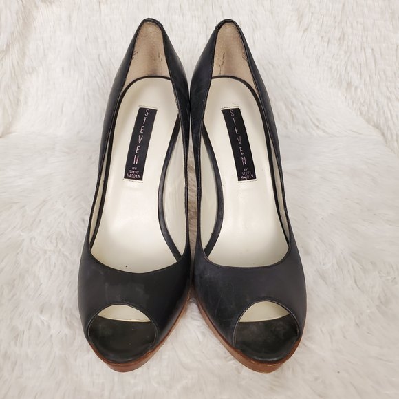 Steve Madden Lalo Wooden Peep Toe Heels Size 7.5 - Picture 3 of 7